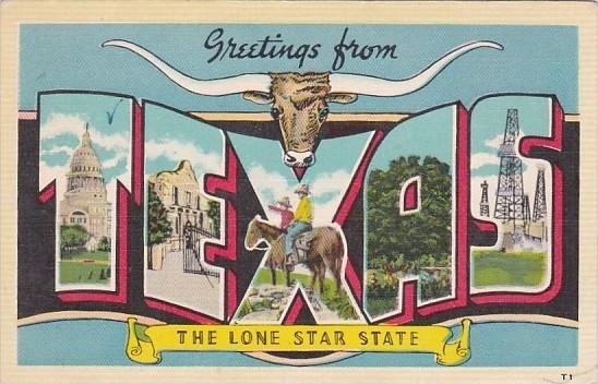 Greetings From Texas The Lone Star State Large Letter Linen