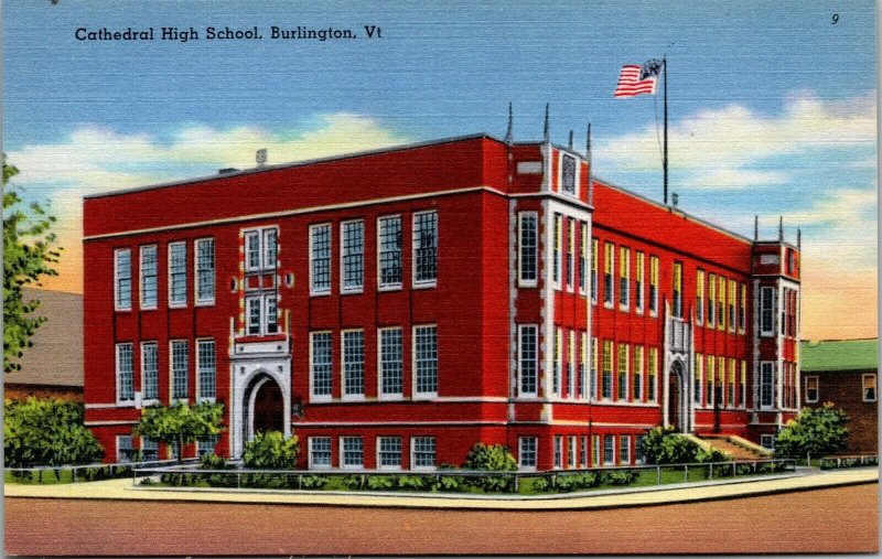 Vtg Burlington Vermont VT Cathedral High School 1940s Unused Linen Postcard