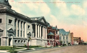 Vintage Postcard 22nd Street Looking North Church Row Galveston Texas H.S. Kress