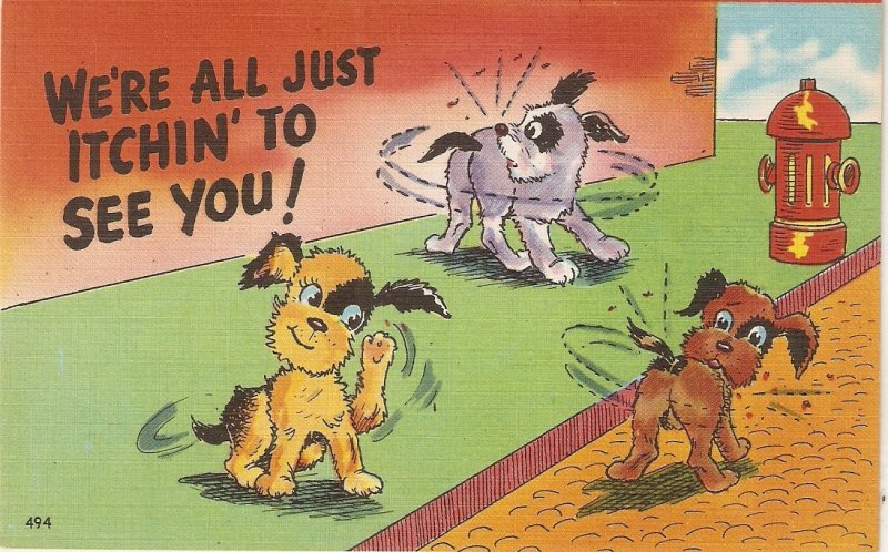 Comic dogs. We're all just itchin' to see you! Humorous...