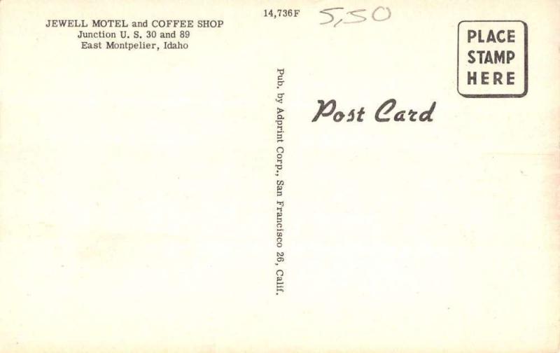 Jewell Motel and Coffee Shop  East Montpelier  idaho L3046 Antique Postcard