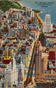 VINTAGE POSTCARD MICHIGAN AVENUE NORTH FROM RIVER CHICAGO IL MAILED 1944