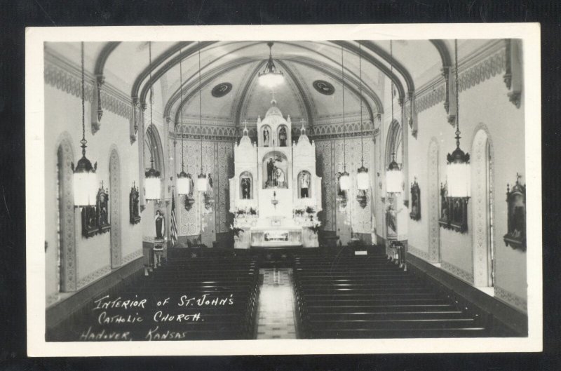 RPPC HANOVER KANSAS ST. JOHN'S CATHOLIC CHURCH INTERIOR REAL PHOTO POSTCARD