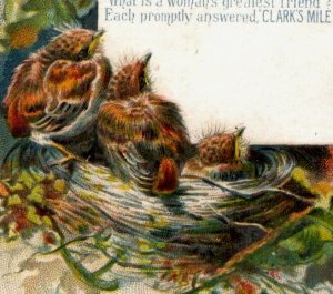 1880s Clark's Mile-End Spool Cotton Poem The Robins Birds Chicks Nest F121