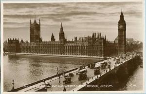 UK - England, London, Houses of Parliament & Westminster Bridge  RPPC