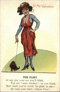 Vinegar Valentine The Flirt Pretty Woman with Dog c1910 Vintage Postcard