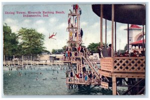 1910 Diving Tower Riverside Bathing Beach Indianapolis Indiana IN Postcard