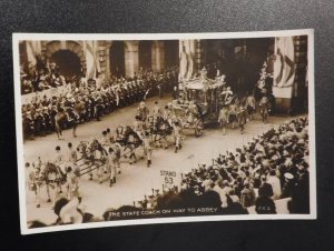 Mint England Royalty Postcard RPPC The Stage Coach on Way to Abbey Coronation