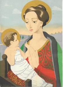 Virgin with Son Modern Spanish greetings, advertising postcard 1950s