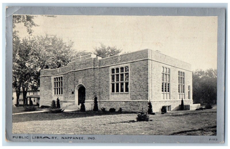 1941 Public Library Exterior Building Nappanee Indiana Vintage Antique Postcard