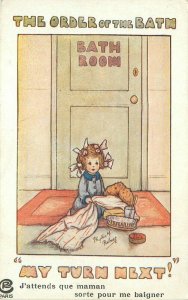 Artist impression C-1910 Comic Humor Girl waiting for Bath Postcard 12385