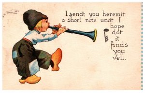 Hunour Child blowing horn, find you well