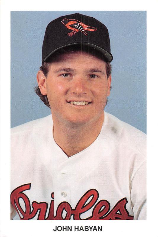 BALTIMORE ORIOLES BASEPITCHER JOHN HABYAN POSTCARD c1980s