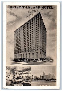 1936 Detroit Leland Hotel Main Lobby Sky Line Lounge Michigan Multiview Postcard