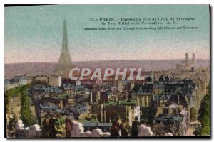 Postcard Old Paris Panorama taken from the Arc de Triomphe and the Eiffel Tow...
