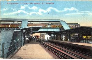 Postcard Chicago Metropolitan L Lake Street Subway Street Car People 1916