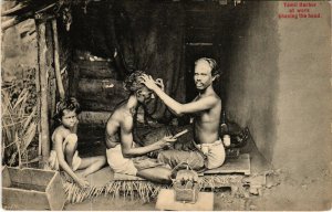 PC CPA SRI LANKA, CEYLON, TAMIL BARBER AT WORK, Vintage Postcard (b12859)