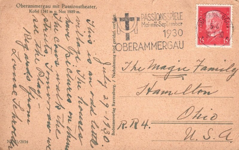 Vintage Postcard 1930 Oberammergau mit Passion Theater Germany