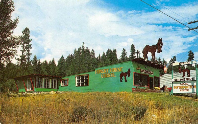 BLAKE'S HUNGRY HORSE CORRAL Montana US Highway 2 Roadside Shop Postcard ca 1950s