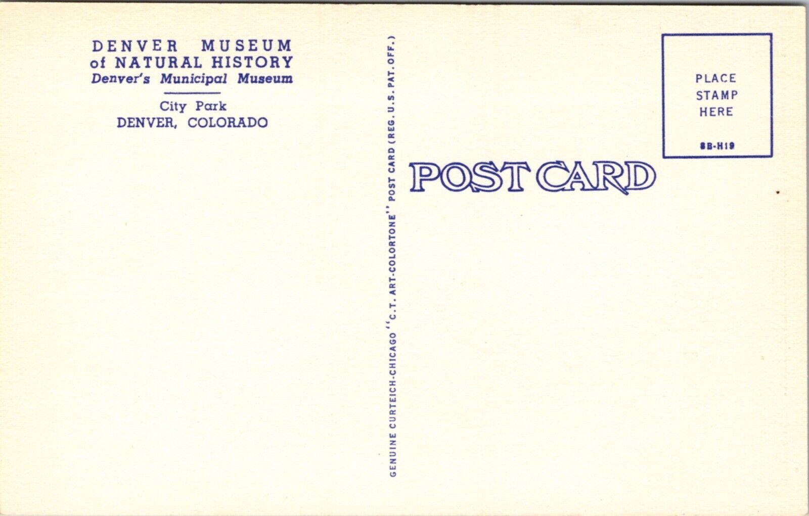 Linen Postcard Denver Museum of Natural History at City Park in Denver