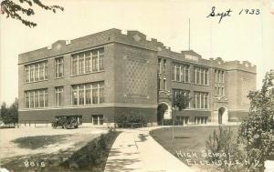 Autos Ellendale North Dakota High School 1930s RPPC Photo Postcard Pearson 1883