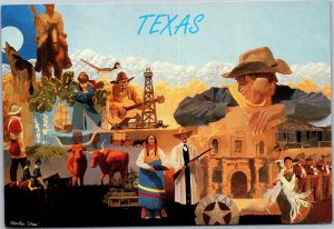 Postcard TX Texas montage by artist Charles Shaw