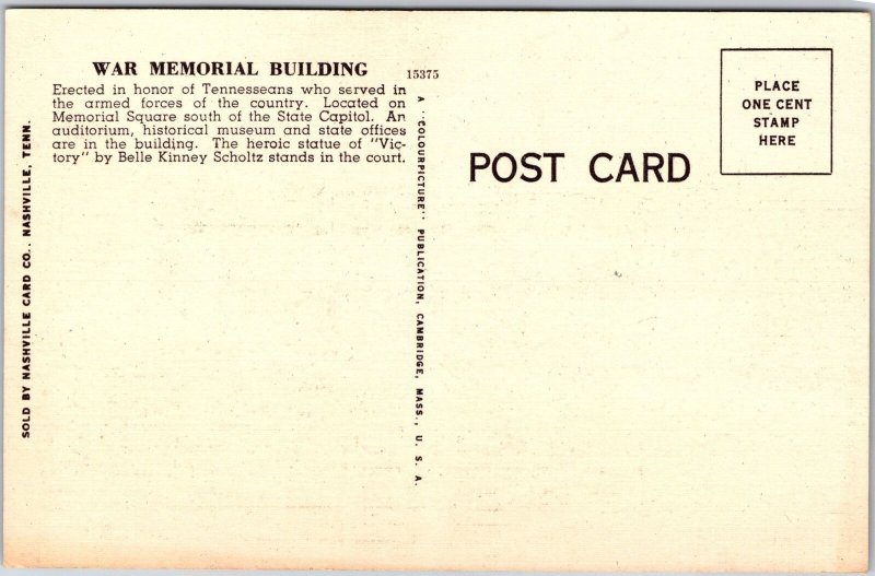 Nashville TN-Tennessee, War Memorial Building, Memorial Square, Museum, Postcard