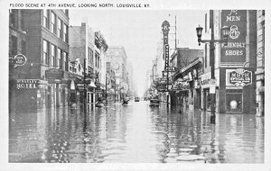 LOUISVILLE KENTUCKY~1937 FLOOD SCENE 4th AVE NORTH-STORES~HEVERIN NEWS POSTCARD