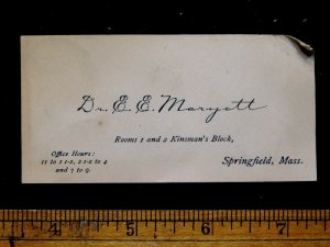 1870s-80s Dr. E. E. Maryott Kinsman's Block, Springfield, MA Business Card F21