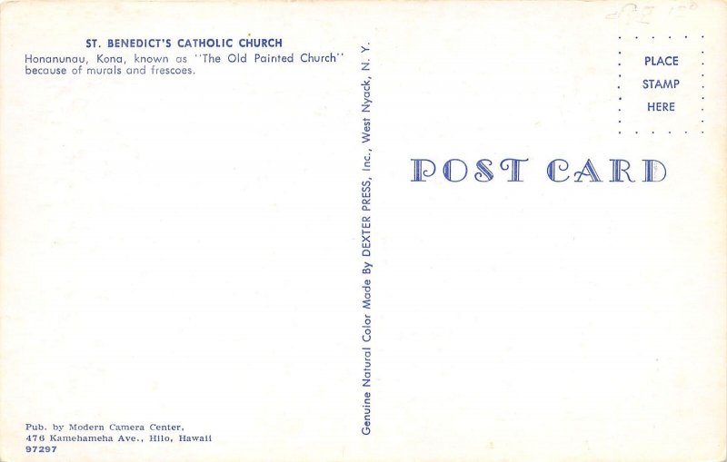 Honanunau Kona Hawaii 1960s Postcard St. Benedict's Catholic Church