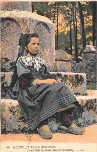 Young Breton Peasant Girl Saint Herbot Brittany France 1910s postcard