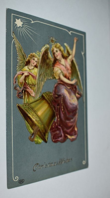Christmas Wishes Angels Bell Postcard EAS Printed in Germany