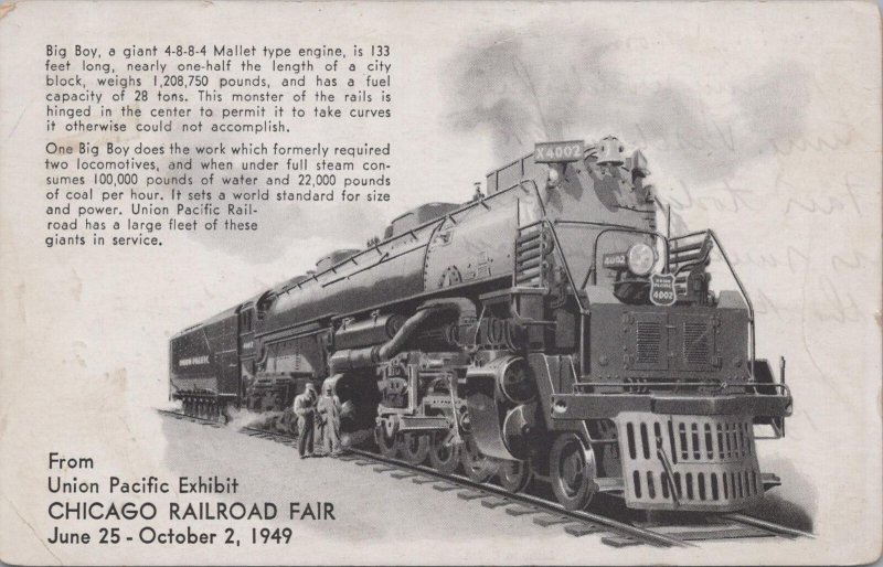 Postcard Railroad Union Pacific Exhibit Chicago Railroad Fair 1949