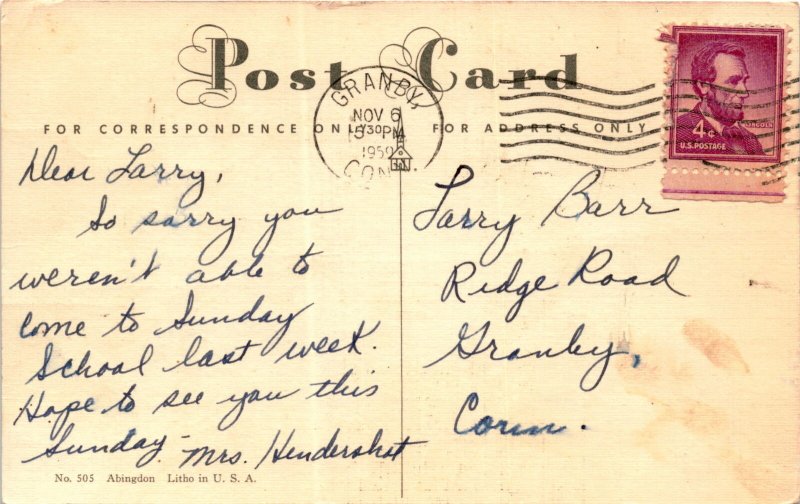 Larry2. Sunday School3. Mrs. Hendershot4. Barr Ridge Road Postcard