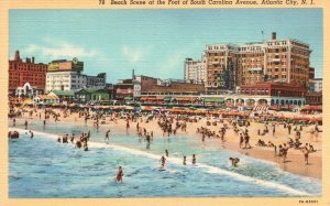 Vintage Postcard 1920's Beach Scene Foot South Carolina Ave. Atlantic New Jersey