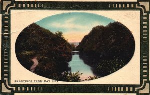 Vintage Postcard 1911 Greetings From Bay City Forest River Landscape Greetings