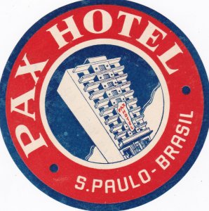 Brasil Sao Paulo Pax Hotel Vintage Luggage Label sk2458