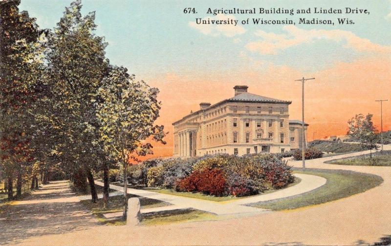 MADISON WI-UNIVERSITY-AGRICULTURAL BUILDING-LINDEN DRIVE POSTCARD 1910s