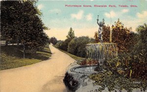 Toledo Ohio 1913 Postcard Picturesque Scene Riverside Park Parcel Post Stamp