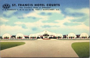 Linen Postcard St. Francis Hotel Court in Montgomery, Alabama