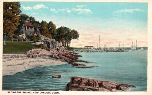 New London Connecticut, Breathtaking View Along Shore Ocean Vintage Postcard