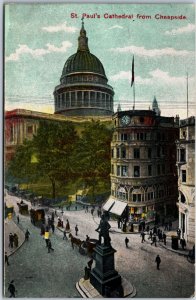 VINTAGE POSTCARD STREET SCENE AT ST. PAUL'S CATHEDRAL LONDON U.K. MAILED 1910