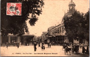 Vietnam Cochinchine Hanoi Rue Paul Bert Les Grand Magasins Reunis Postcard 09.58