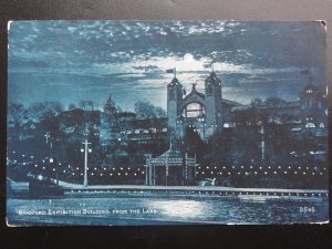 Bradford Exhibition Building from the Lake by Moonlight c1904 Pub by H.M.T.& Co