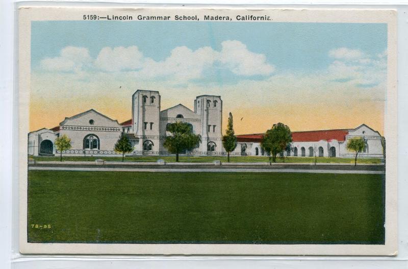 Lincoln Grammar School Madera California 1920c postcard