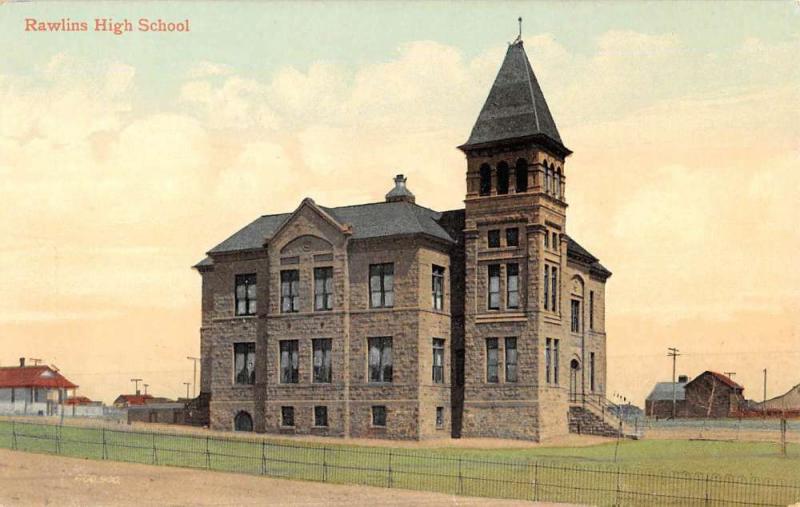 Rawlins Wyoming High School Street View Vintage Postcard K50809