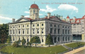 USA Post Office and Portland Hotel Portland Oregon Vintage Postcard 07.11