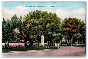 1941 Entrance Mooseheart Trees Road Street Aurora Illinois IL Vintage Postcard