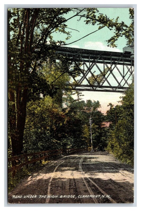 Road Under High Railroad Bridge Claremont New Hampshire NH UNP DB Postcard E17