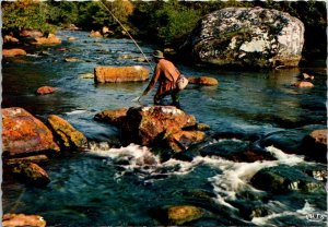 Fly Fisherman Schubert verse Limousin Vallee de la Verzere France Postcard